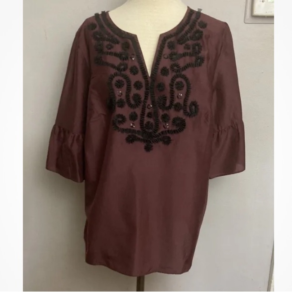 8-2 RSVP Talbots Top Blouse Tunic X Embellished Textured Cotton silk